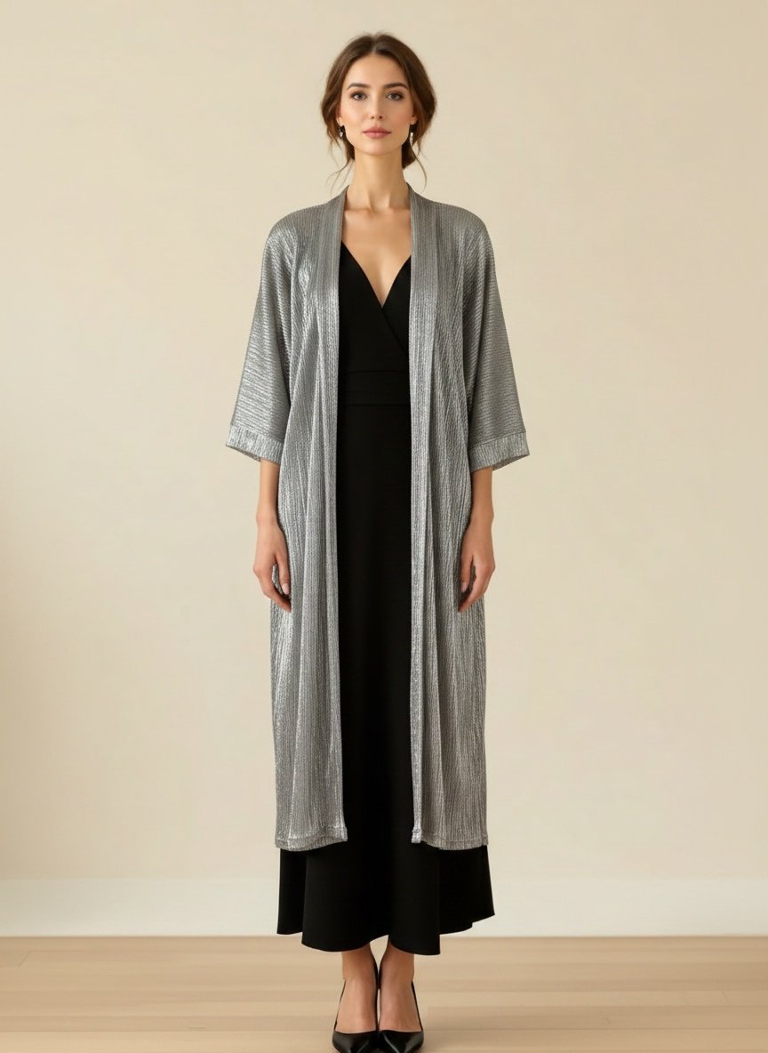 Kimono Largo Plateado Plisado