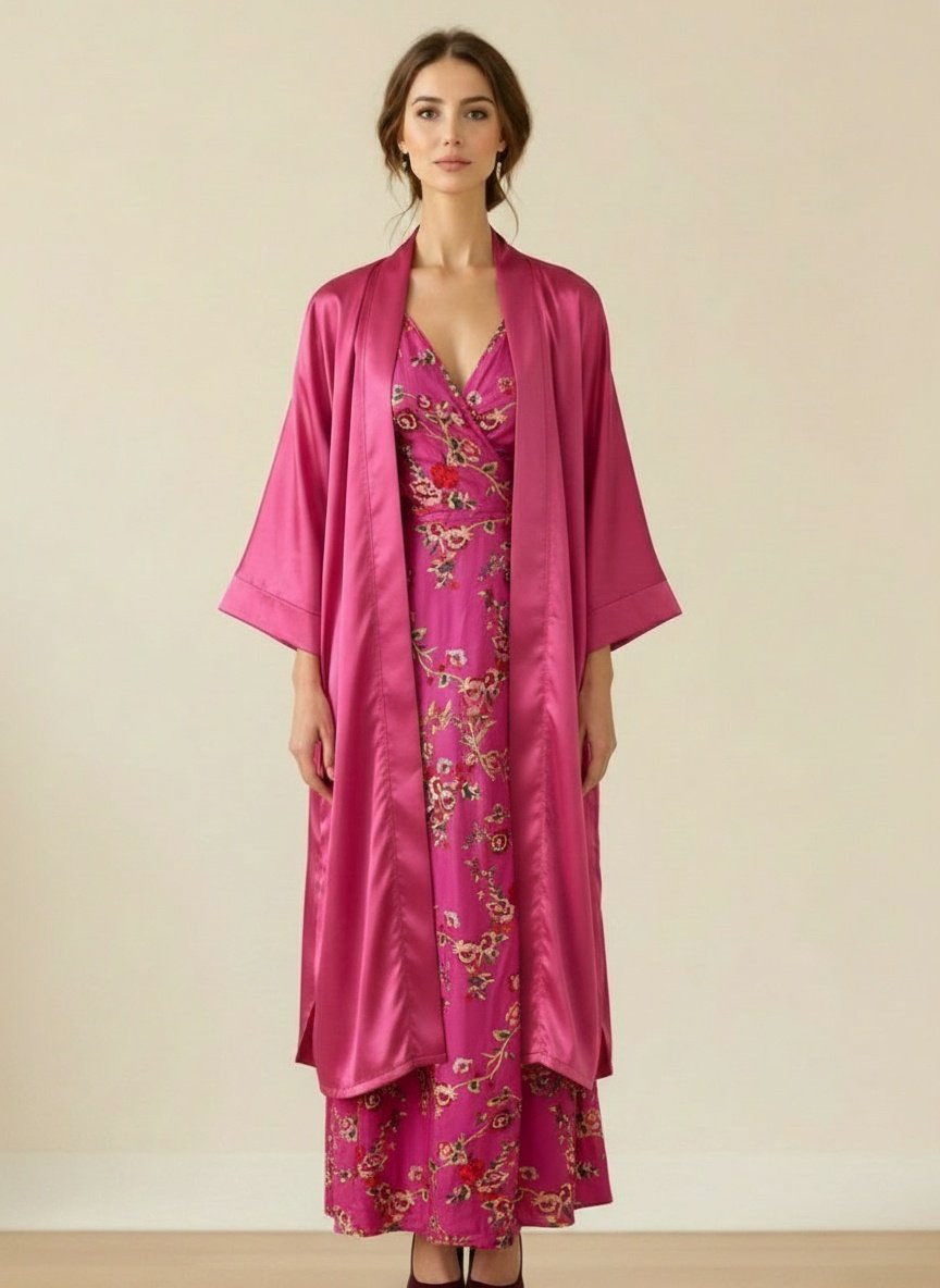 Kimono Largo Raso Fucsia
