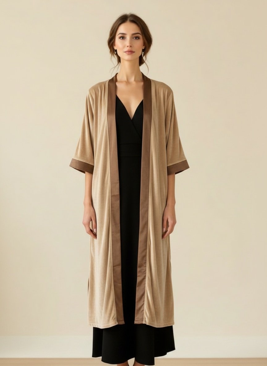 Kimono Largo Terciopelo Beige