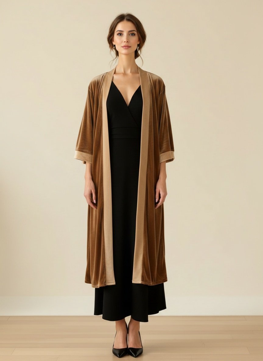 Kimono Largo Terciopelo Tabaco