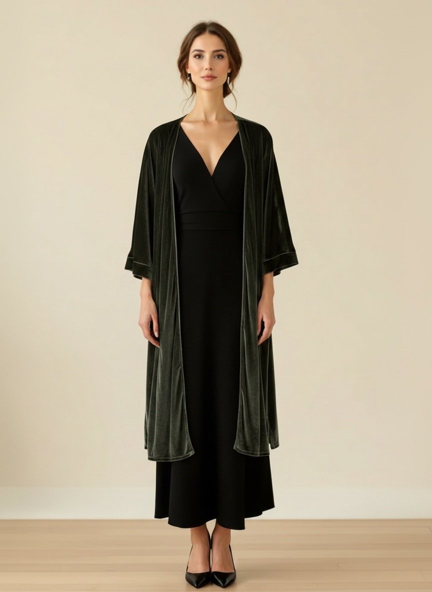 Kimono Largo Terciopelo Verde Musgo