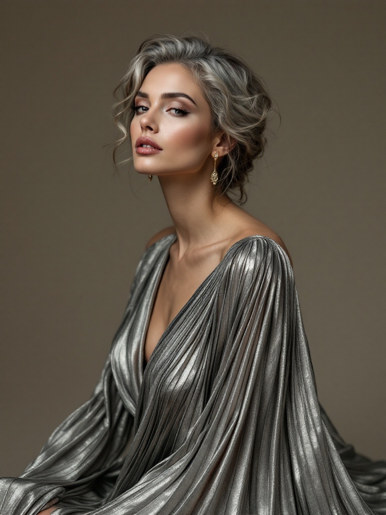 Vestido Plisado Plata